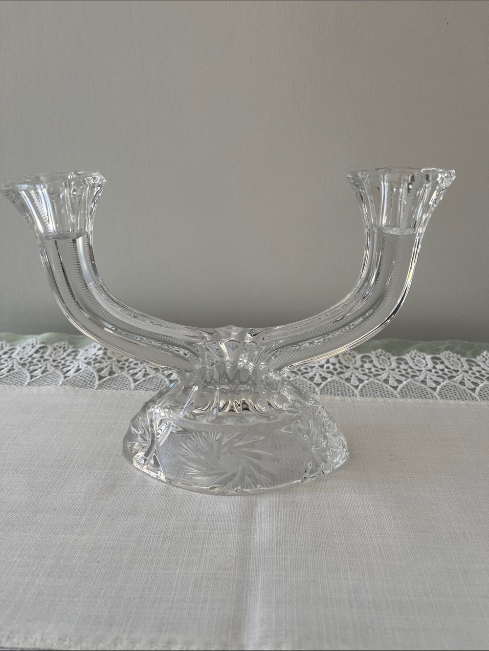 Vintage American Cut Crystal Double Candelabra - 6" x 8"